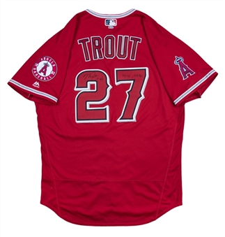 2017 Mike Trout Game Used & Signed Los Angeles Angels Alternate Jersey Used On 8/30/17 For Season Home Run #27 (Anderson Authentics & MLB Authenticated)